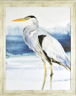 31" x 25'' Blue Heron Gel Textured Coastal Print in Gray Frame