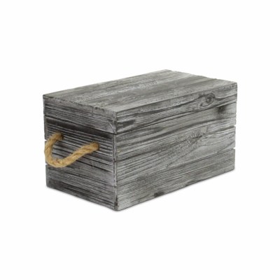 13" Black Wash Wooden Crate With Side Rope Handles