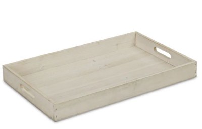 12" x 20" Whitewashed Wood Tray With Handles