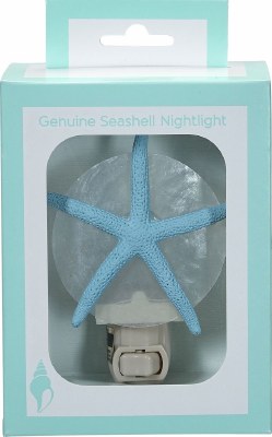 5" Blue Starfish on White Capiz Shell Night Light