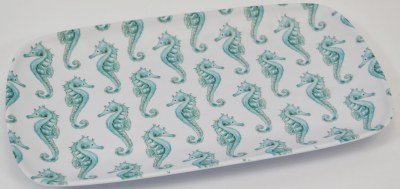 8" x 16" Turquoise Seahorse Melamine Serving Tray