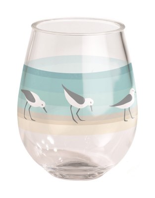 15 oz Sandpipers Acrylic Stemless Wine Glass