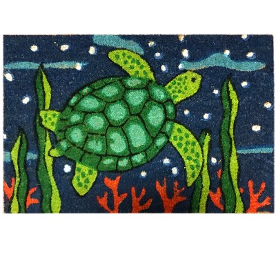 16" x 24" Green, Navy and Red Sea Turtle Coir Fiber Doormat