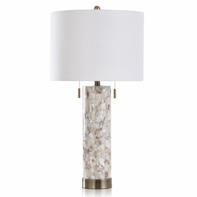 30" Mother of Peral and Distressed Brass Column Lamp