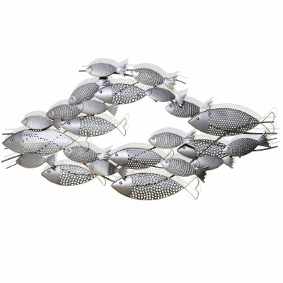 47" Silver School of Fish Punched Coastal Metal Wall Art Plaque