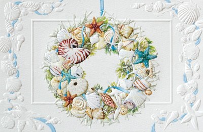 8.5" x 5.5" Box of 16 Coastal Wreath Holiday Cards