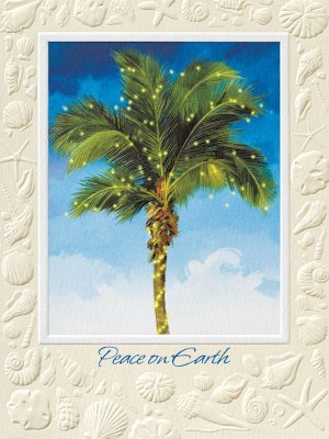 6" x 4" Box of 10 Palm Tree Lights Peace on Earth Holiday Cards