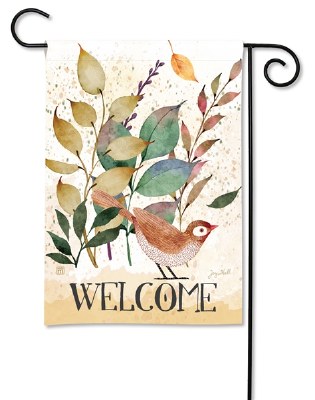 18" x 13" Mini Autumn Leaves and Bird Welcome Garden Flag