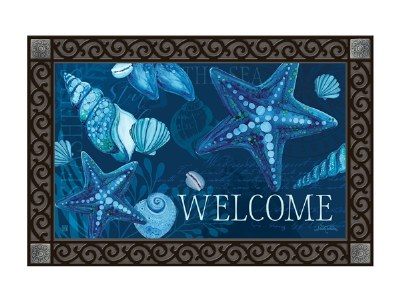 18" x 30" Dark Blue Seashells Welcome Doormat