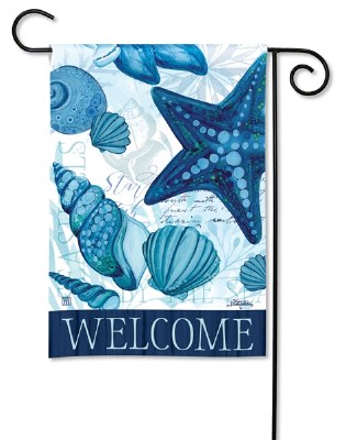 18" x 13" Mini Dark Blue Seashells Welcome Garden Flag