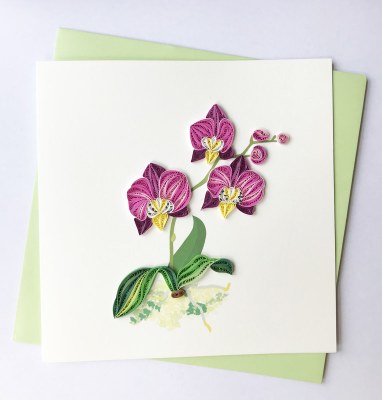 6" Square Quilling Purple Orchid Card