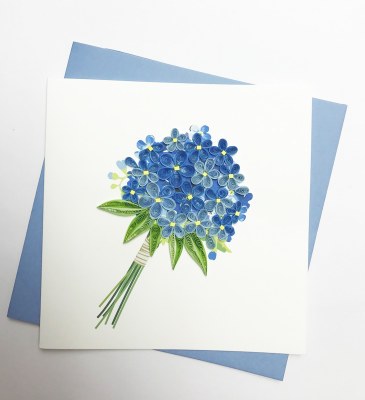 6" Square Quilling Blue Flower Bouquet Card