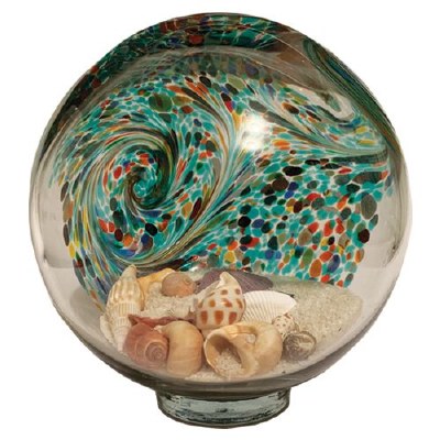 7" Multicolor Glass Sand and Shells Beach Globe