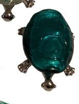 5" Teal Glass and Metal Turtle Figurine