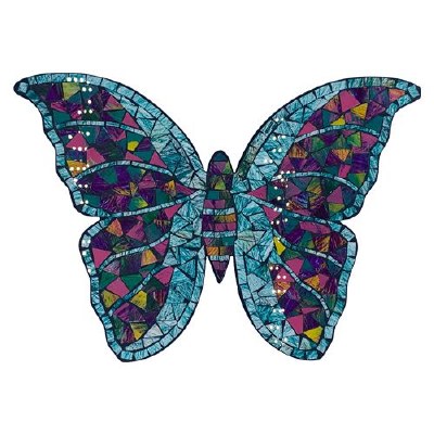 17" Blue and Purple Multicolor Mosaic Butterfly Wall Plaque
