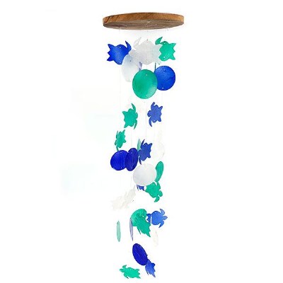 28" Blue, Green and White Round Capiz Turtle Wind Chime