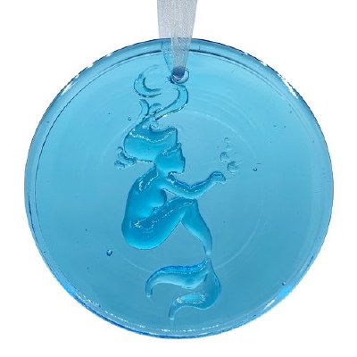 4" Round Turquoise Glass Mermaid Suncatcher