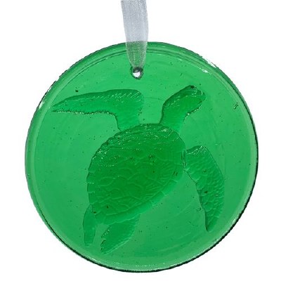 4" Round Green Glass Sea Turtle Suncatcher