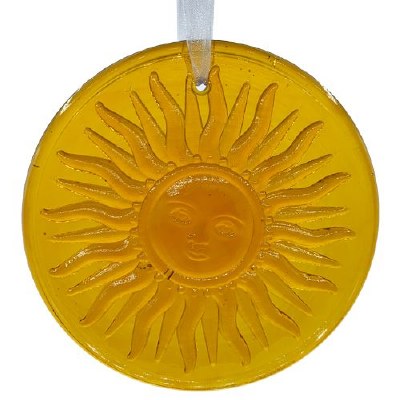 4" Round Amber Glass Sun Face Suncatcher