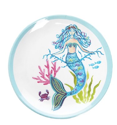 8" Round Multicolor Mermaid Garden Melamine Plate
