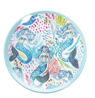 8" Round Multicolor Mermaid Garden Trio Melamine Plate