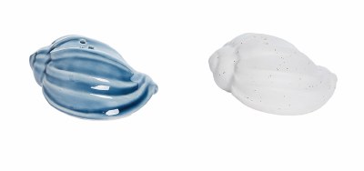 3" Blue and White Ceramic Shell Salt & Pepper Shakers