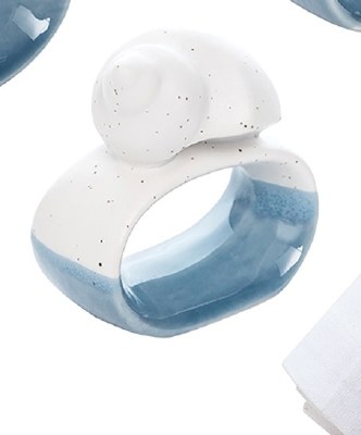 3" Blue and White Ceramic Snail Shell Napkin Ring