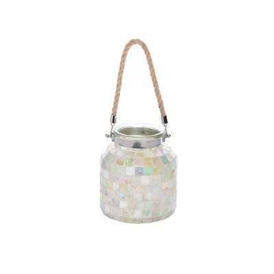 6" Round Multi Pastels Glass Mosaic Candleholder Lantern