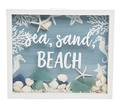 9" x 11" Sea, Sand, Beach and Shells Shadow Box With White Frame