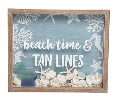 9" x 11" Tan Lines and Shells Shadow Box With Wood Frame