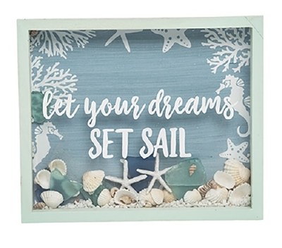 9" x 11" Set Sail and Shells Shadow Box With Green Wood Frame