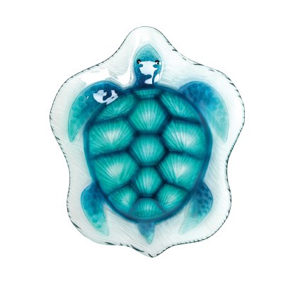 12" Aqua Glass Sea Turtle Shaped Plate