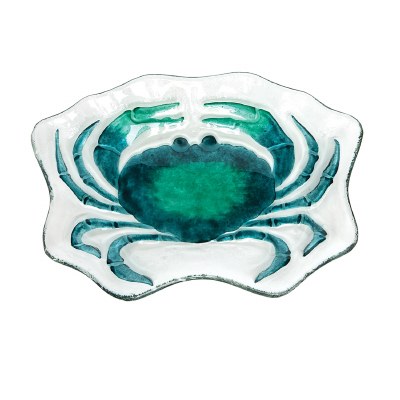 11" Teal Glass Crab Shaped Plate