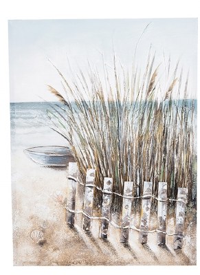 32" x 24" 3D Beach Fence and Boat Canvas Wall Art