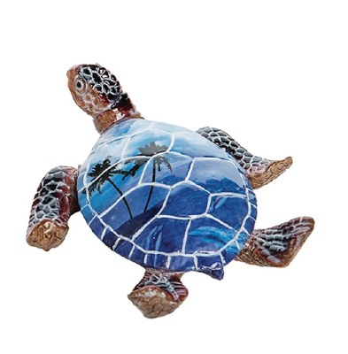 4" Blue Polystone Tropical Picture Sea Turtle Figurine