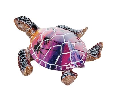 4" Pink and Purple Polystone Tropical Picture Sea Turtle Figurine