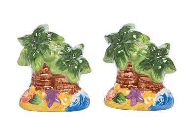 3" Multicolor Palm Tree Beach Salt & Pepper Shakers