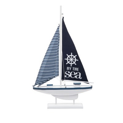 18" Navy and White By The Sea Sailboat on Stans