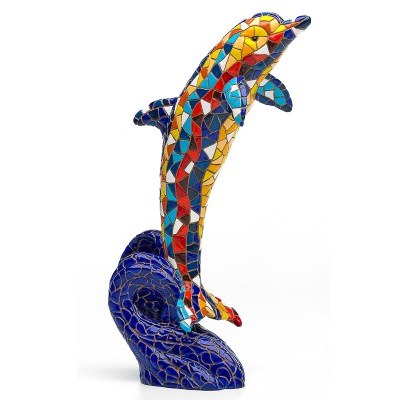 7" Multicolor Mosaic Dolphin on Wave