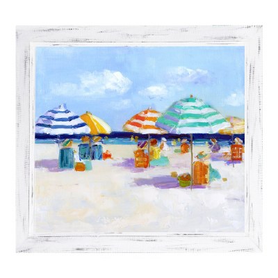 22" x 26" Multicolor Striped Beach Umbrellas II Gel Print With Thin White Frame