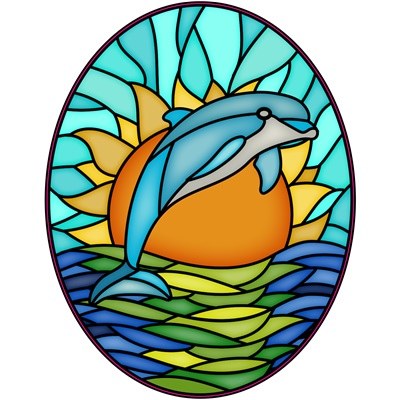 5" Oval Multicolor Dolphin Window Cling