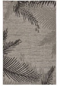 1.10' x 3' Beige and Black Fronds Rug