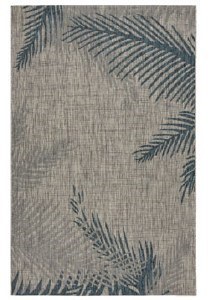 1.10' x 3' Gray and Blue Fronds Rug