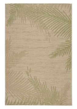 1.10' x 3' Beige and Green Fronds Rug