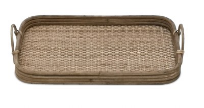 10" x 16" Brown Rattan Wood Tray With Handles