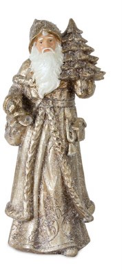 12" Distressed Silver and Gold Polyresin Santa Holding a Tree