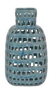 10" Blue Openwork Ceramic Vase