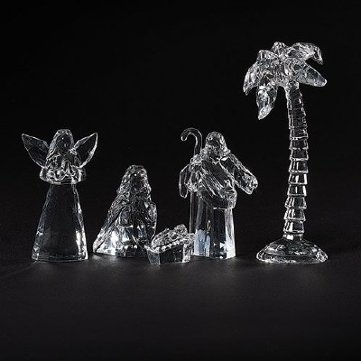 Set of 5 3" Clear Acrylic Nativity With Palm Tree and Angel