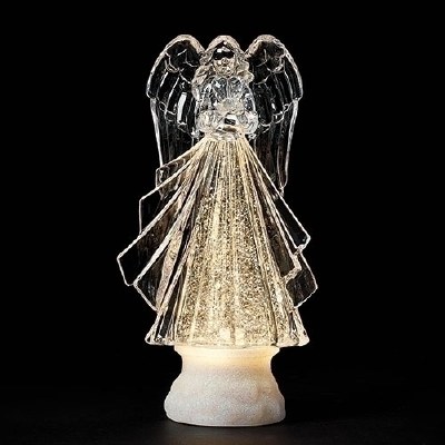 9" LED Clear Gold Glitter Swirl Angel With Heart