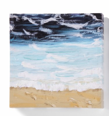 12" Square Waves on the Beach With Dark Sky Canvas Wall Art